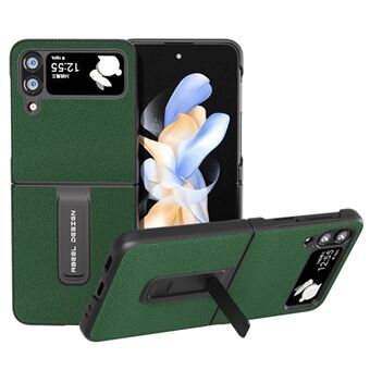 ABEEL For Samsung Galaxy Z Flip4 5G telefondeksel Kickstand kuskinn + PC Litchi Texture telefondeksel
