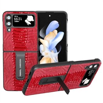 ABEEL For Samsung Galaxy Z Flip4 5G telefondeksel Ekte kuskinn+PC Crocodile Texture Cover med Stativ