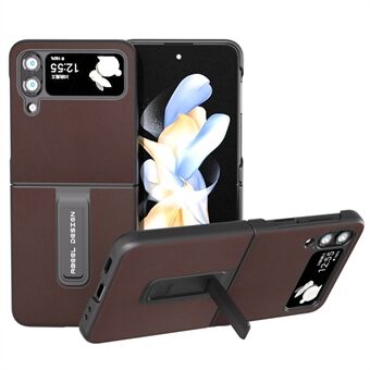 ABEEL For Samsung Galaxy Z Flip4 5G Nappa Texture Telefonveske Ekte kuskinn+PC-deksel med støtteben