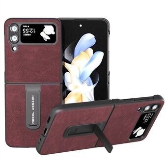 ABEEL For Samsung Galaxy Z Flip4 5G Kickstand telefondeksel Anti- Scratch Litchi Texture PU-skinn PC-deksel