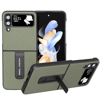 ABEEL For Samsung Galaxy Z Flip4 5G Kickstand telefonveske PU-skinnbelagt PC-karbonfiberteksturdeksel