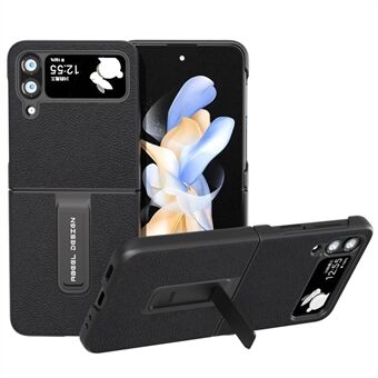ABEEL For Samsung Galaxy Z Flip4 5G Telefon Støtteveske Litchi Texture Kuskinn Skinnbelagt PC-deksel