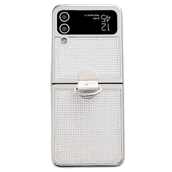 For Samsung Galaxy Z Flip4 5G / Z Flip3 5G Ring Kickstand telefonveske Elektroplettering lærbelagt PC-deksel