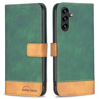 BINFEN COLOR BF Leather Series-7 for Samsung Galaxy A14 5G Style 11 Flip Stand Lommebokveske Skin Touch Matte PU-skinn Fargeskjøting Cellphone Guard Cover