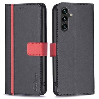 BINFEN FARGE For Samsung Galaxy A14 5G BF Leather Series-9 Style 13 Full Dekning Matt Telefonveske Stand Cross Texture Farge Skjøting Flip Leather Wallet Cover