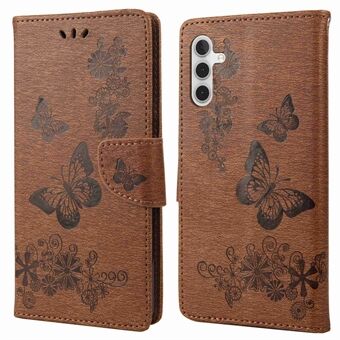 Beskyttelsesveske i PU-skinn til Samsung Galaxy A14 5G, Butterflies Flower Imprinting Flip Stand Lommebok telefondeksel