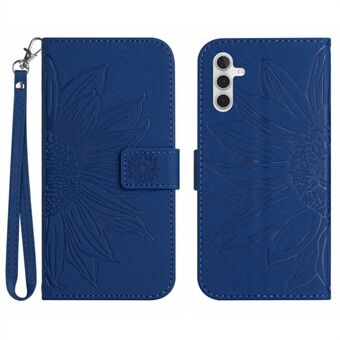 For Samsung Galaxy A14 5G HT04 påtrykt Sunflower Skin-Touch telefonveske PU lær Stand lommebokdeksel med håndstropp