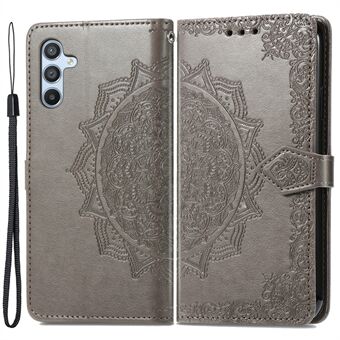 For Samsung Galaxy A14 5G / A14 4G preget Mandala-mønster Telefonveske Stand Helt innpakket PU-skinn lommebok-foliodeksel med stropp