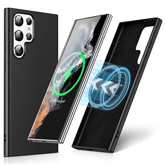 Liquid Series for Samsung Galaxy S23 Ultra Magnetic Phone Deksel Gummibelagt myk TPU Beskyttende telefonbakdeksel Støtte for trådløs lading - svart