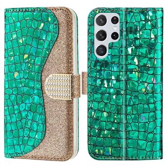 For Samsung Galaxy S23 Ultra Sparkly Glitter Spleising Stand Deksel Krokodilletekstur Drop-proof PU-skinn lommebokveske