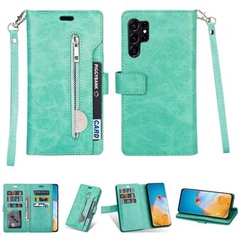 Anti-slipp mobiltelefondeksel for Samsung Galaxy S23 Ultra multifunksjonelt PU-skinn lommebokveske med Stand med stropp