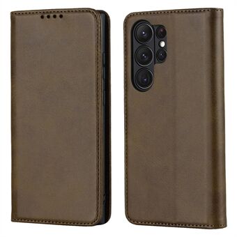For Samsung Galaxy S23 Ultra Calf Texture PU- Stand Flip Folio Cover Magnetic Absorption Lommebok Telefonveske