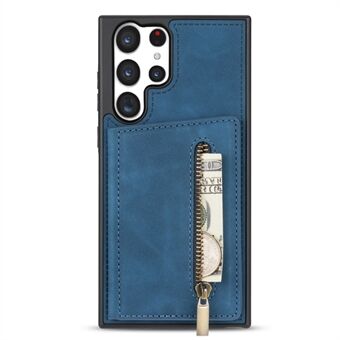 For Samsung Galaxy S23 Ultra Zipper Pocket Lommebok Telefonveske PU-skinnbelagt TPU Kickstand Bakdeksel