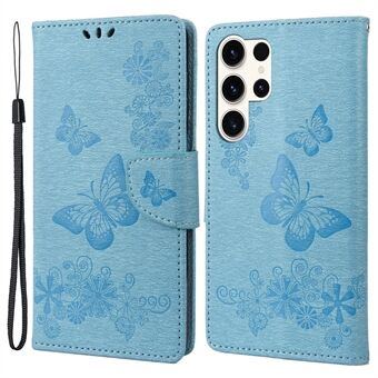 Anti-slipp telefondeksel for Samsung Galaxy S23 Ultra, telefonveske i PU-skinn Lommebok Sommerfugler Blomstertrykkskall med Stand