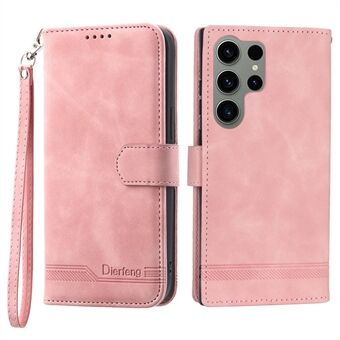 DIERFENG DF-03 Stand lommeboktelefonveske til Samsung Galaxy S23 Ultra, PU-lærlinjer med påtrykt mobiltelefondeksel