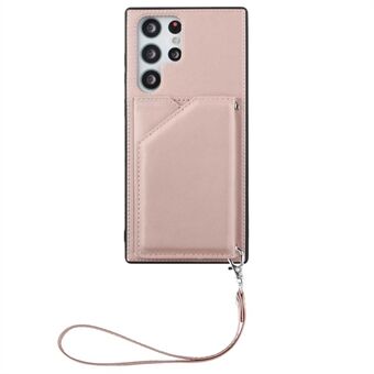 YB Leather Coating Series-2 for Samsung Galaxy S23 Ultra Kickstand Card Holder Telefonveske PU-skinnbelagt TPU-deksel med stropp