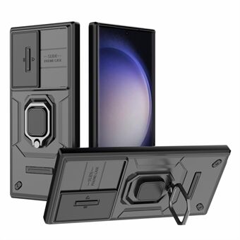 For Samsung Galaxy S23 Ultra PC+TPU støtsikkert telefondeksel Skyv objektivbeskyttelse Kickstand-deksel