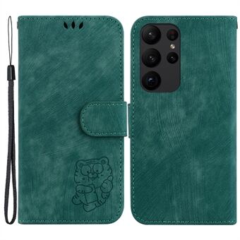 For Samsung Galaxy S23 Ultra Anti-drop Shell Cute Tiger Imprint Leather Wallet Stand Telefonveske