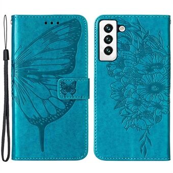 YB Imprinting Series-4 for Samsung Galaxy S23 Butterfly Flower Imprinted PU-skinn Støtsikker veske Sammenleggbart Stand lommebokdeksel med stropp