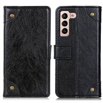 For Samsung Galaxy S23 Nappa Texture telefonveske PU lær Stand lommebok Full beskyttelsesdeksel med messing knappdekor