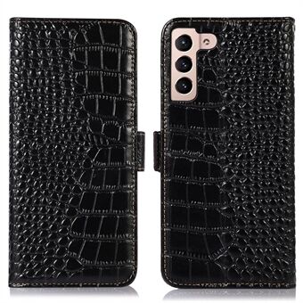 For Samsung Galaxy S23 Krokodilletekstur Ekte kuskinn telefonveske RFID-blokkerende lommebok Magnetisk lukking Stand Foliodeksel