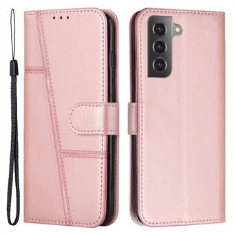 For Samsung Galaxy S23 PU Leather Folding Stand Telefondeksel Sømdesign Magnetisk lukking Lommebok Flip Deksel med stropp
