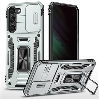 Armor Series for Samsung Galaxy S23 Kickstand Støtdempende PC + TPU Hybrid Cover Beskyttende telefonveske med skyvekamerabeskytter