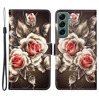 YB-mønsterutskrift Skinn Series-4 for Samsung Galaxy S23 PU Skinn Drop-proof telefonveske Stand Magnetisk lås Mobiltelefondeksel
