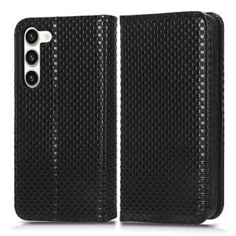 For Samsung Galaxy S23 Grid Texture PU- Stand Magnetisk autoabsorbert telefonlommebokdeksel