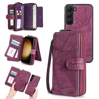 MEGSHI 004-serien for Samsung Galaxy S23 avtakbar lommebok med glidelås lærveske Stand med stropp