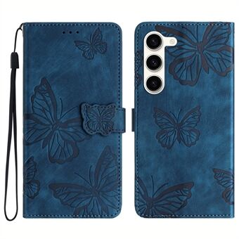 For Samsung Galaxy S23 beskyttende lærveske Butterfly-påtrykt hud-touch telefondeksel med lommebok
