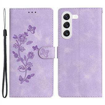 For Samsung Galaxy S23 Flip Stand Telefonveske Flower Imprinted PU Leather Wallet Cover