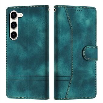 L002 Retro Stitching Telefondeksel for Samsung Galaxy S23, Lines Imprinted Leather Stand Lommebokveske