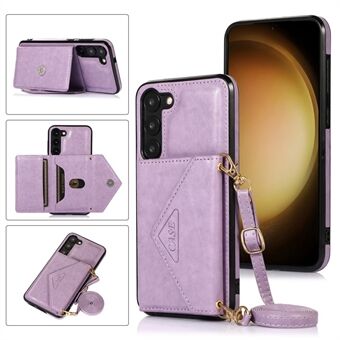 For Samsung Galaxy S23 PU Leather+TPU Kickstand Telefonveske Kortholder Spor Deksel med skulderstropp