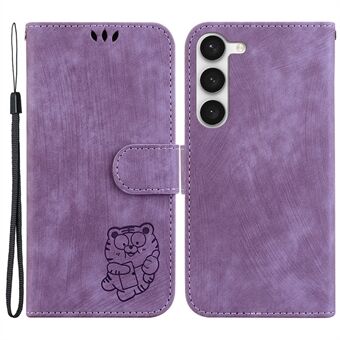 For Samsung Galaxy S23 PU lær Stand beskyttelsesdeksel Cute Tiger Imprint Telefonveske