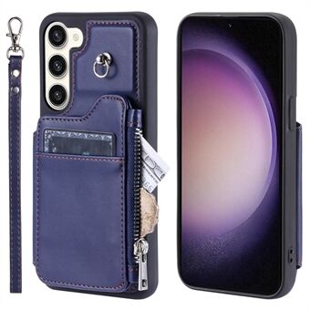 009 For Samsung Galaxy S23 RFID-blokkerende glidelås telefonveske PU-skinnbelagt TPU-lommebok Kickstand-deksel med håndleddsstropp