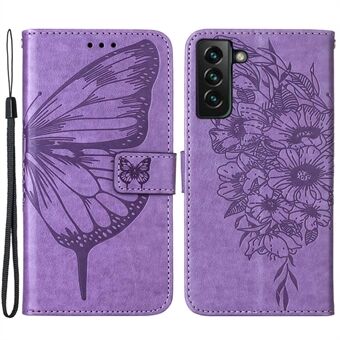 YB Imprinting Series-4 for Samsung Galaxy S23+ Butterfly Flower-påtrykt PU-lommebokveske Fallsikkert Stand med stropp