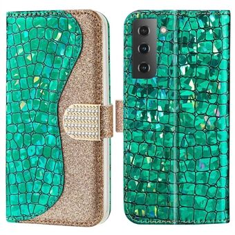 For Samsung Galaxy S23+ Crocodile Texture PU-skinn støtsikkert deksel Glitrende Glitter Skjøteveske til Stand
