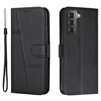 For Samsung Galaxy S23+ PU-lærtelefonveske Sømdesign Fallsikkert Stand lommebokdeksel med stropp