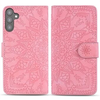 For Samsung Galaxy S23+ Fallsikkert Stand Shell, Imprint Flower Phone Cover Lommebokdesign Calf Texture Lærdeksel