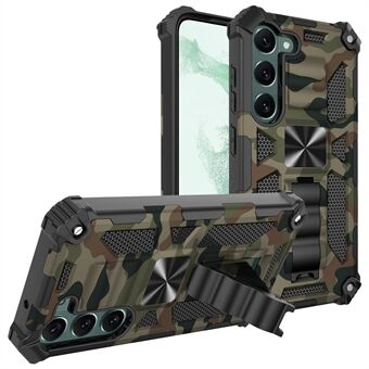For Samsung Galaxy S23+ Camouflage Design Militær Grade Drop Protective Cover Myk TPU Hard PC Kickstand Tøft telefonveske