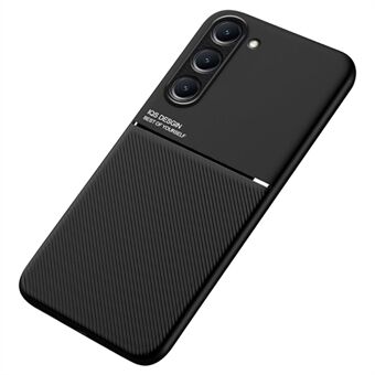 For Samsung Galaxy S23+ Lines påtrykt telefonveske PU-skinn+TPU Anti-dråpedeksel med innebygd metallplate - svart