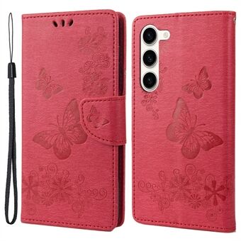 Støtsikkert mobiltelefondeksel for Samsung Galaxy S23+, Butterflies Flower Imprinting PU-lærtelefondeksel med Stand