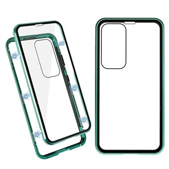 Magnetisk dobbeltsidig telefondeksel i herdet glass for Samsung Galaxy S23+, metallramme gjennomsiktig telefondeksel i hele kroppen