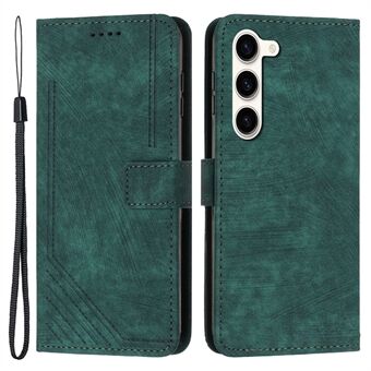 Skin-Touch PU Leather Flip Cover for Samsung Galaxy S23+ Lines påtrykt Stand telefonveske med lommebok