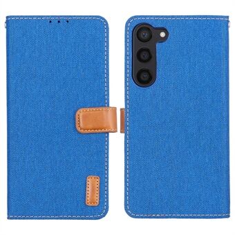 For Samsung Galaxy S23+ PU-lærtelefonveske Jeans Cloth Texture Stand til lommebokstativ