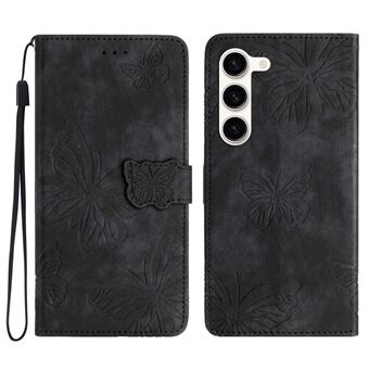 For Samsung Galaxy S23+ PU- Stand Butterfly-påtrykt hud-touch lommebok telefonveske