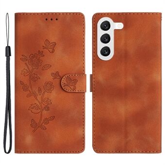 For Samsung Galaxy S23+ Flower Imprinted Anti-drop Shell Wallet Stand Leather Phone Case