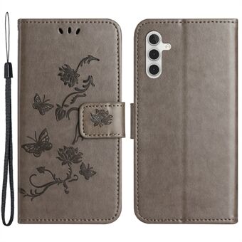 For Samsung Galaxy A54 5G lommebok PU-skinn telefonveske Robust Stand påtrykt sommerfuglblomstermønster smarttelefondeksel