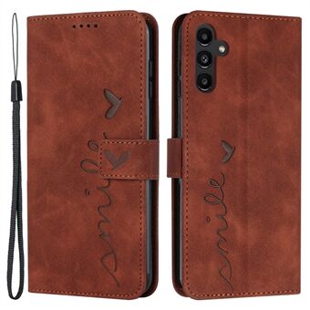 For Samsung Galaxy A54 5G Magnetic Flip Folio PU-lærlommebok telefonveske påtrykt hjerteform Skin-touch Feeling Stand Cover med stropp